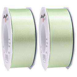 Foto van 2x luxe hobby/decoratie pastel groene satijnen sierlinten breed 4 cm/40 mm x 25 meter - cadeaulinten