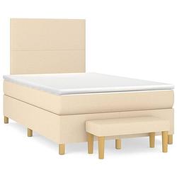 Foto van The living store boxspringbed crème - 203x120x118/128 cm - verstelbaar hoofdbord - pocketvering matras - middelharde