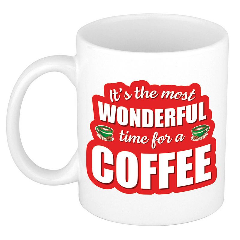 Foto van Grappige kerst cadeau mok - its the most wonderful time for a coffee - wit - bekers