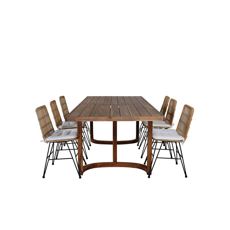 Foto van Erica tuinmeubelset tafel 100x214cm en 6 stoel viga zwart, naturel, wit.