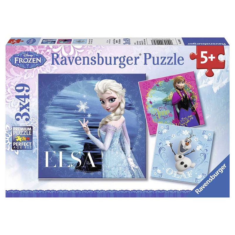 Foto van Ravensburger puzzel disney frozen anna, olaf en elsa - 3 x 49 stukjes