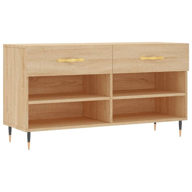 Foto van The living store schoenenbank sonoma eiken - 102 x 35 x 55 cm - duurzaam hout - opbergruimte - stabiel - industriële