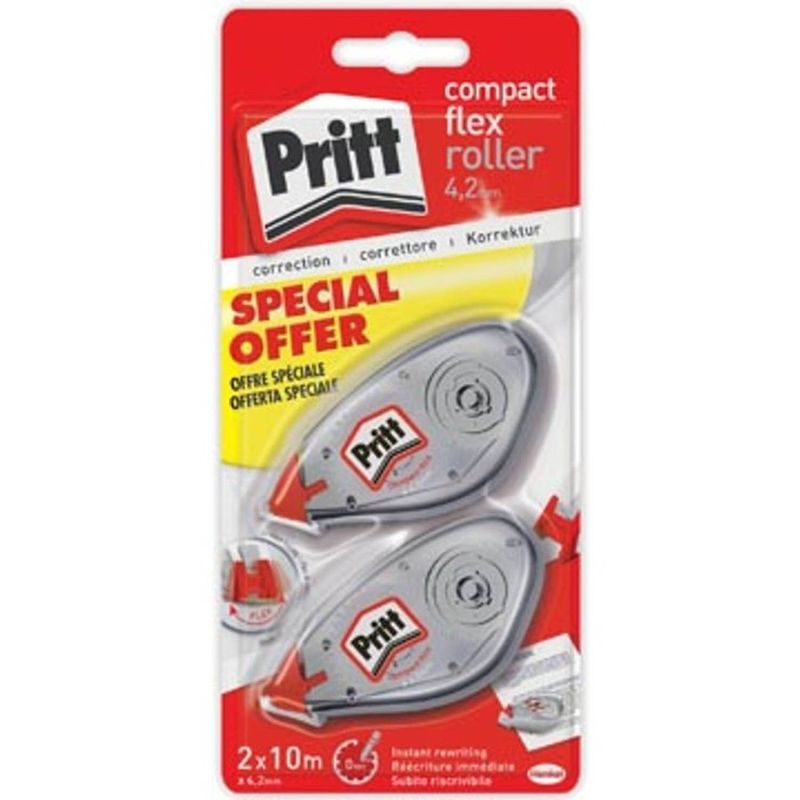 Foto van Pritt correctieroller compact flex 4,2 mm x 10 m, blister met 2 stuks