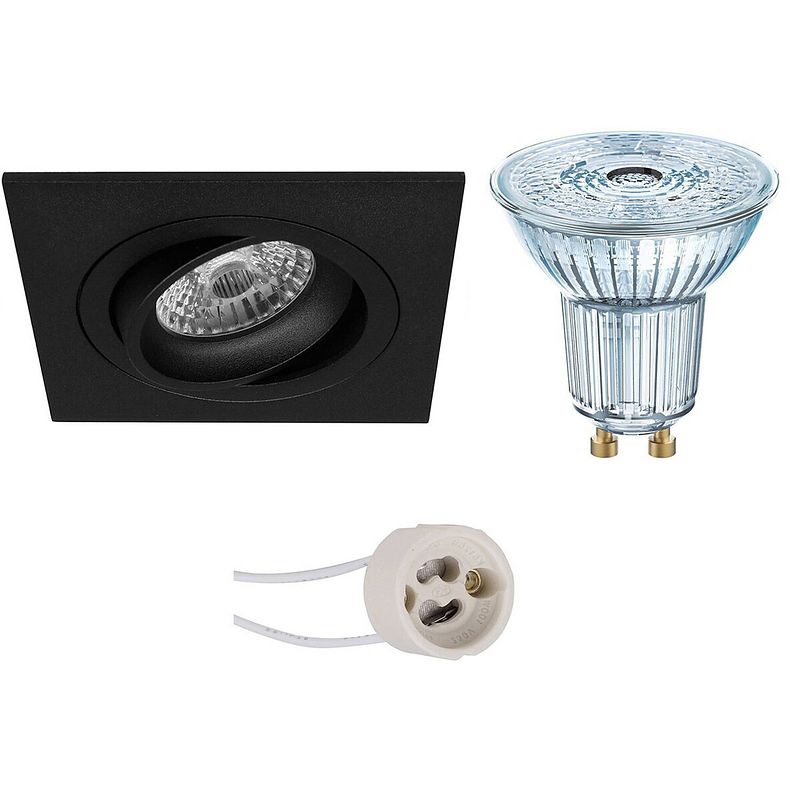 Foto van Led spot set - osram parathom par16 930 36d - pragmi borny pro - gu10 fitting - dimbaar - inbouw vierkant - mat zwart -