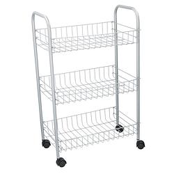 Foto van Grijze opberg karretje/trolley met 3 opbergmanden 60 cm - opberg trolley