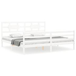 Foto van The living store bedframe grenenhout - wit - 205.5 x 185.5 x 100 cm - multiplex lattenbodem - matras niet inbegrepen