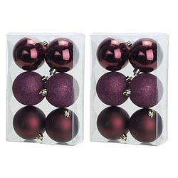 Foto van 12x aubergine roze kerstballen 8 cm kunststof mat/glans/glitter - kerstbal