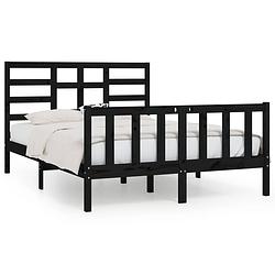 Foto van The living store houten bedframe - zwart - 205.5 x 146 x 104 cm - massief grenenhout