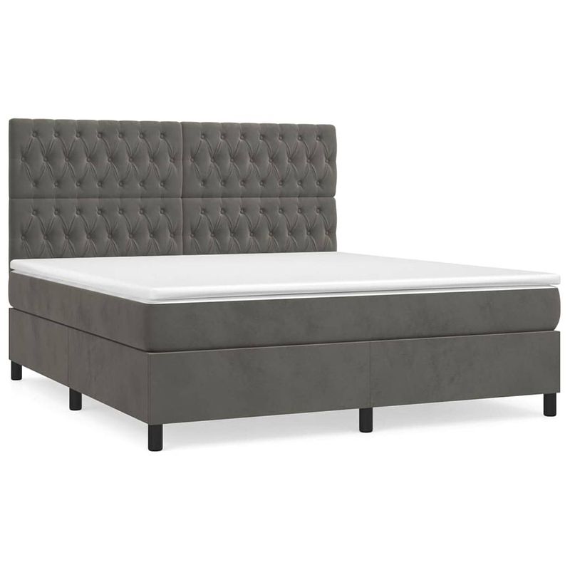 Foto van The living store boxspringbed - donkergrijs - 203 x 180 x 118/128 cm - zacht fluweel - praktisch hoofdbord -