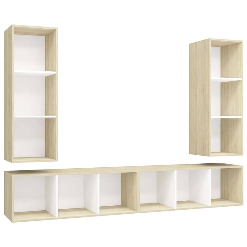 Foto van The living store televisiewandmeubelset - 37 x 37 x 107 cm - wit en sonoma eiken - spaanplaat