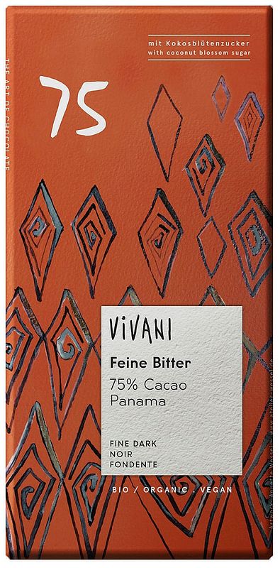 Foto van Vivani chocoladereep puur 75% cacao