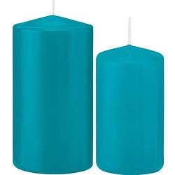Foto van Stompkaarsen set van 4x stuks turquoise blauw 12 en 15 cm - stompkaarsen