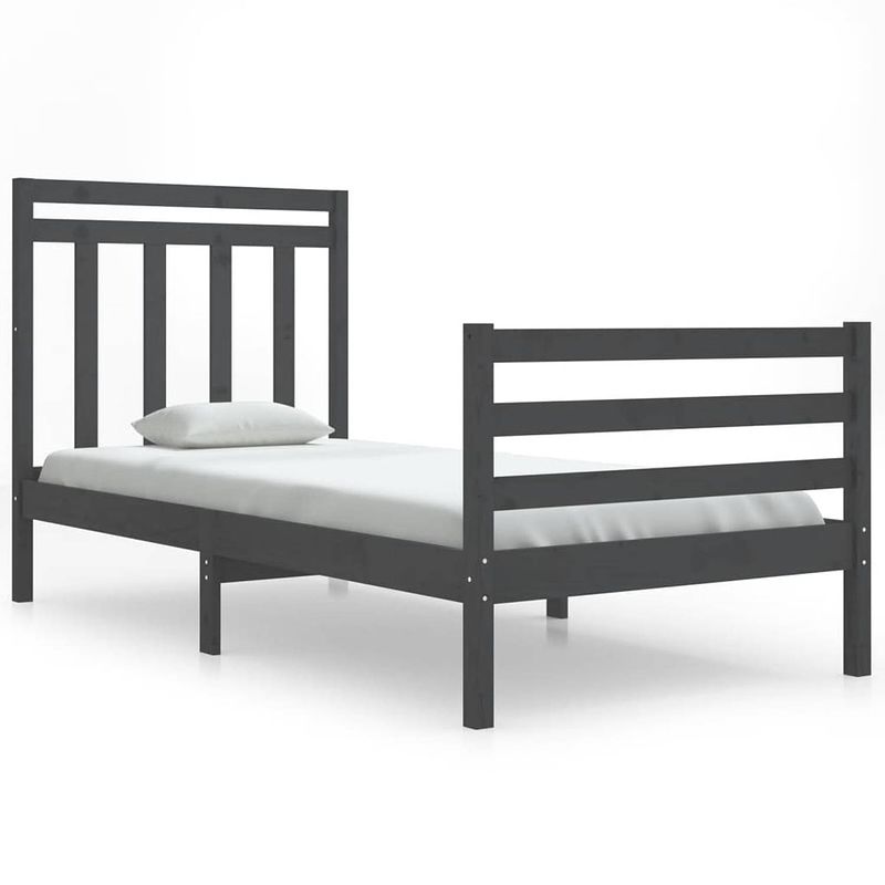 Foto van The living store bedframe grenenhout - 205.5 x 95.5 x 69.5 cm - grijs