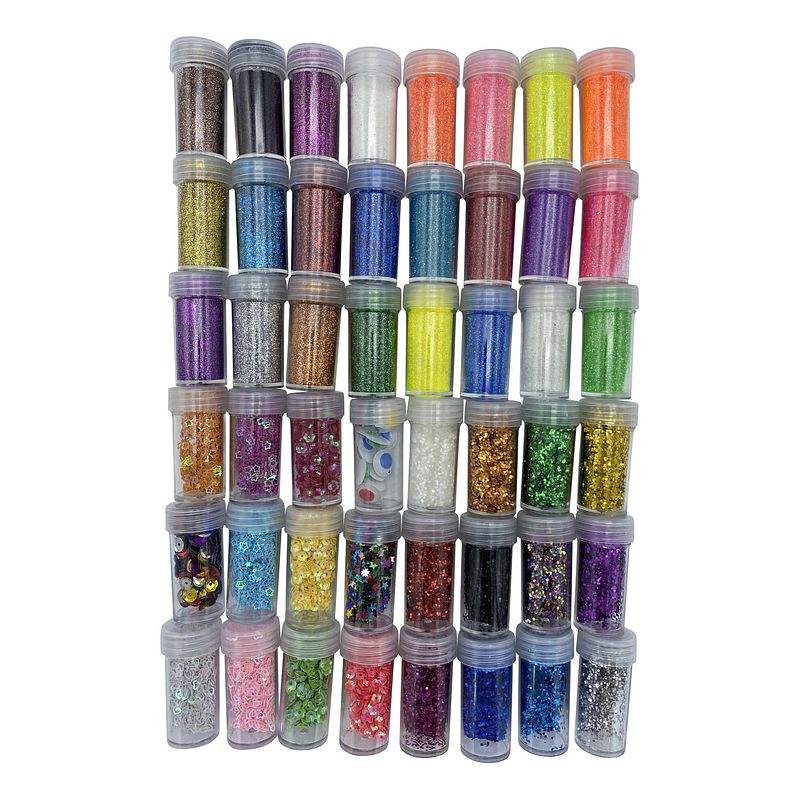 Foto van 4artz® set met 48 soorten flesjes glitter en oogjes a ca. 10 gram