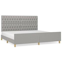 Foto van The living store bedframe - lichtgrijs - 203 x 206 x 118/128 cm - verstelbaar hoofdeinde - ondersteunende poten -