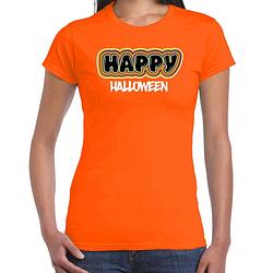 Foto van Bellatio decorations halloween verkleed t-shirt dames - happy halloween - oranje - themafeest outfit xl - feestshirts