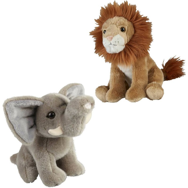 Foto van Knuffeldieren set leeuw en olifant pluche knuffels 18 cm - knuffeldier