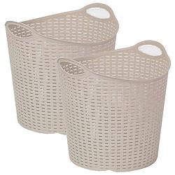 Foto van Plasticforte gevlochten wasmand/opbergmand - 2x - flexibel - beige - 27 liter - rond - kunststof - wasmanden