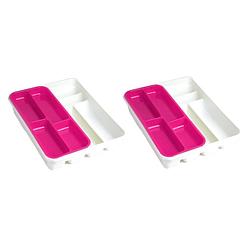 Foto van 2x stuks witte bestekbak inzetbakken met roze oplegbakje kunststof l40 x b30 cm - bestekbakken