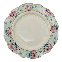 Foto van Clayre & eef servies dinerbord ø 28*2 cm blauw, wit keramiek rond bloemen eetbord blauw eetbord