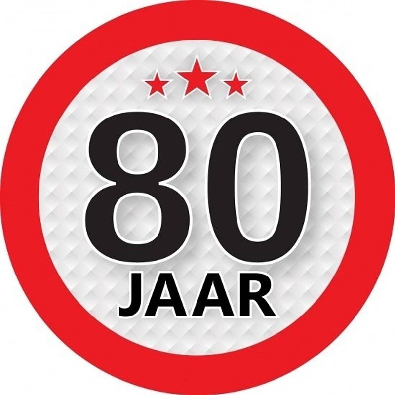 Foto van 10x 80 jaar leeftijd stickers rond 9 cm verjaardag versiering - feeststickers