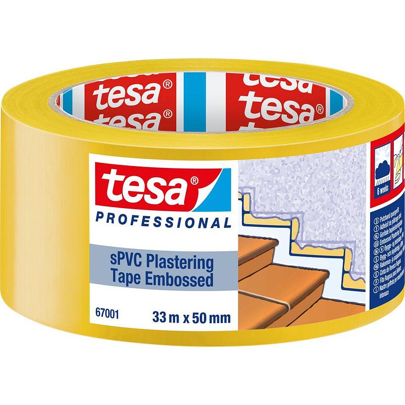 Foto van Tesa spvc embossed 67001-00001-00 gipstape tesa professional geel (l x b) 33 m x 50 mm 1 stuk(s)