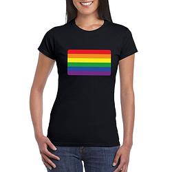 Foto van Gay pride/ lgbtshirt regenboog vlag zwart dames xs - feestshirts