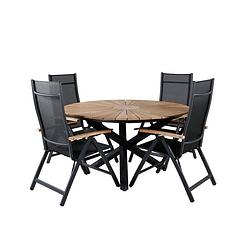 Foto van Mexico tuinmeubelset tafel ø140cm en 4 stoel panama zwart, naturel.