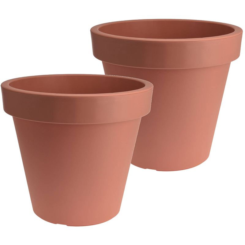 Foto van Bloempot/plantenpot voor buiten - 2x - kunststof - terracotta - d60 cm - plantenpotten