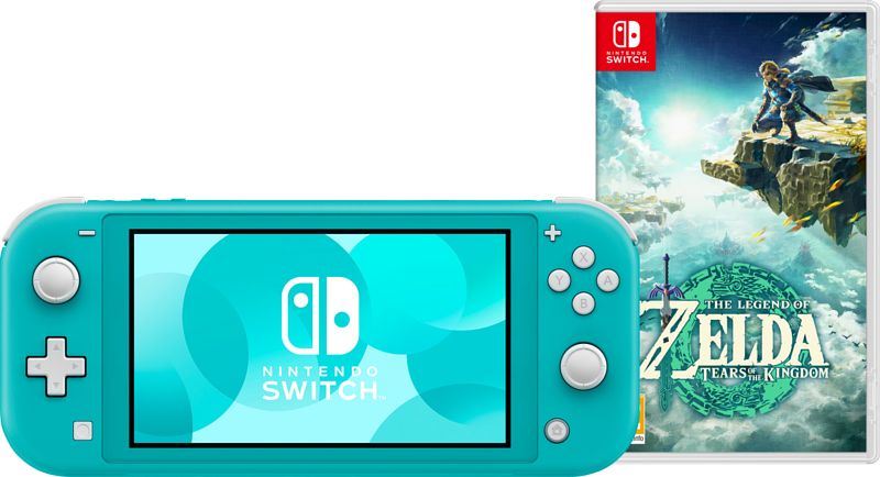 Foto van Nintendo switch lite turquoise + zelda: tears of the kingdom