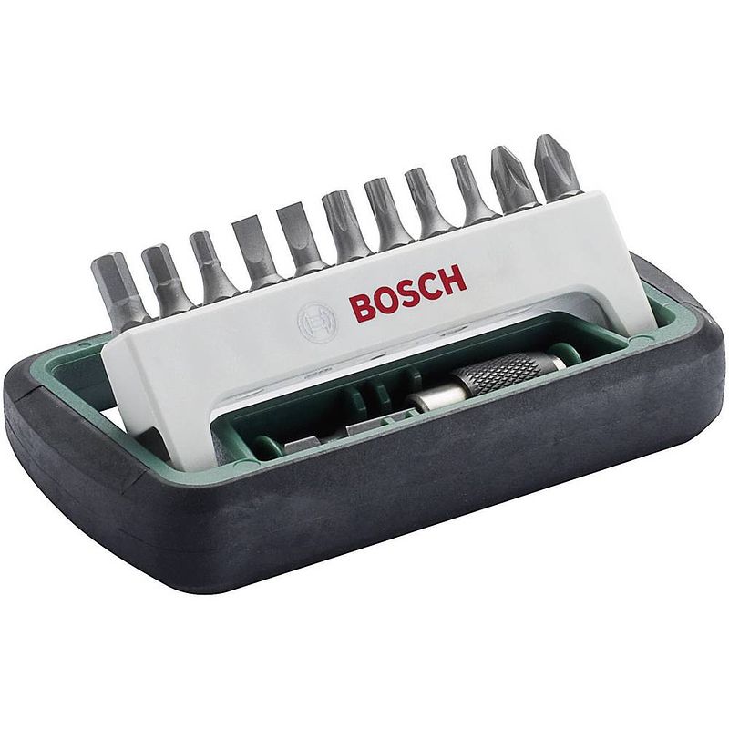 Foto van Bosch accessories 2608255995 bitset 12-delig plat, kruiskop phillips, kruiskop pozidriv, inbus, binnen-zesrond (tx)