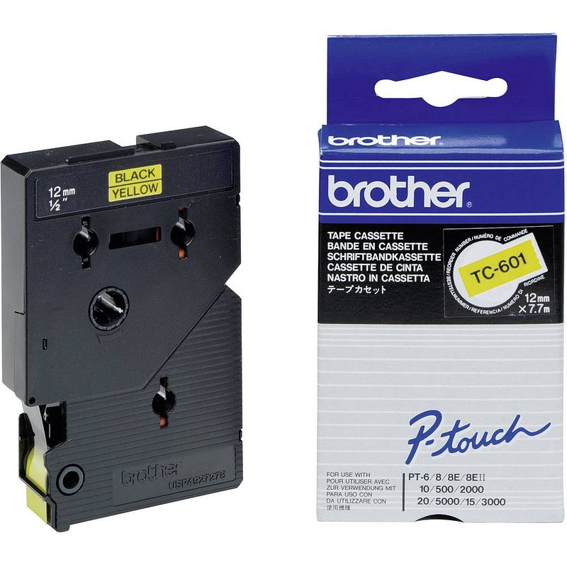 Foto van Brother tc tape voor p-touch 12 mm, zwart op geel