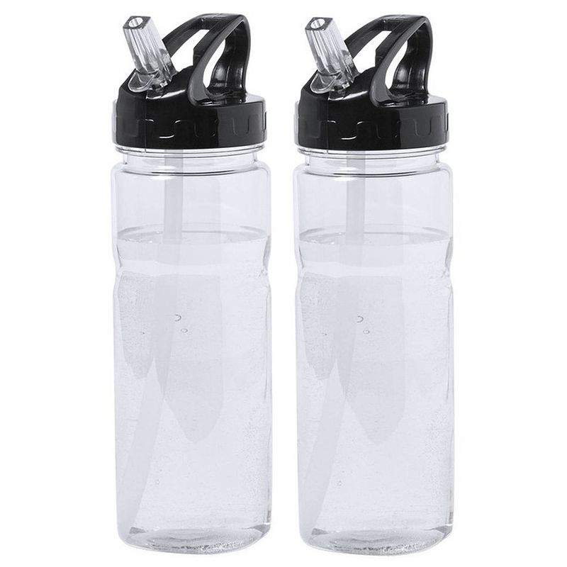 Foto van Kunststof waterfles/drinkfles/sportfles - 2x - transparant - met drinktuit - 650 ml - drinkflessen