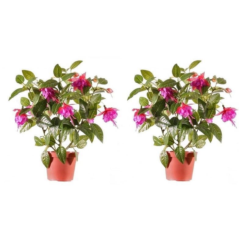 Foto van 2x roze fuchsiaplant kunstplant 30 cm voor binnen - kunstplanten