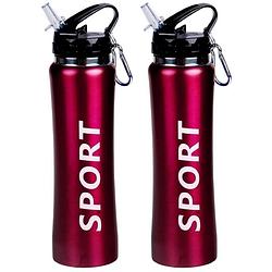 Foto van 2x sport bidon drinkfles/waterfles sport print rood 600 ml - drinkflessen