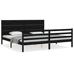 Foto van The living store bedframe - grenenhout - multiplex lattenbodem - zwart - 205.5 x 205.5 x 100 cm