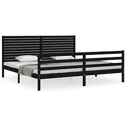 Foto van The living store bed frame - massief grenenhout - 205.5 x 205.5 x 100 cm - multiplex lattenbodem - functioneel hoofd-