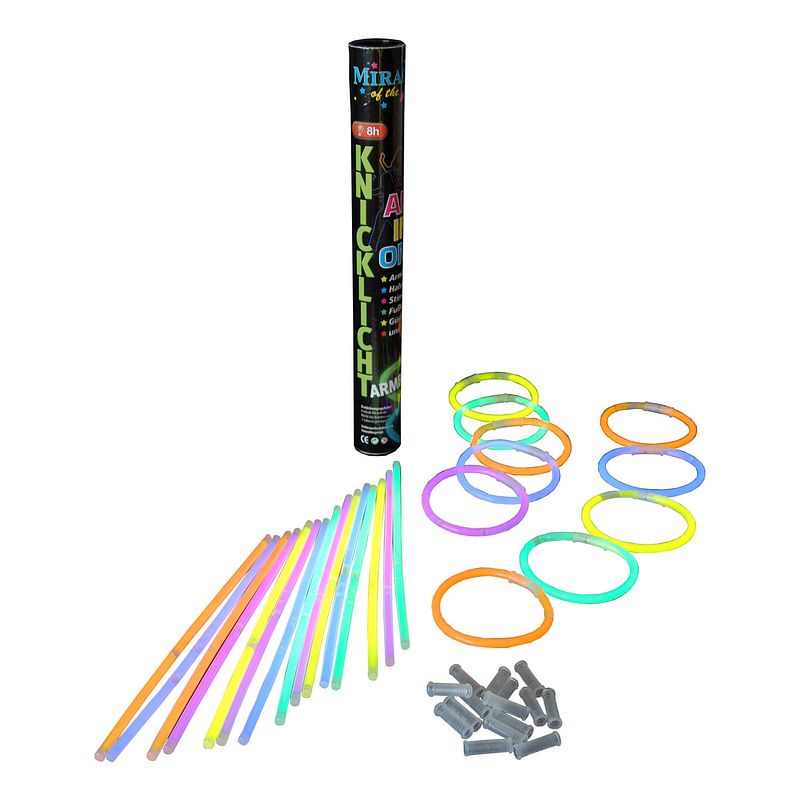 Foto van Glow in the dark sticks - 25x sticks van 20 cm - multi kleuren breaklights - verkleedsieraden
