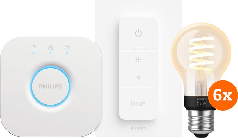 Foto van Philips hue filament white ambiance standaard 6-pack startpakket