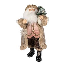 Foto van Clayre & eef beeld kerstman 47 cm beige bruin kunststof kerstfiguren beige kerstfiguren