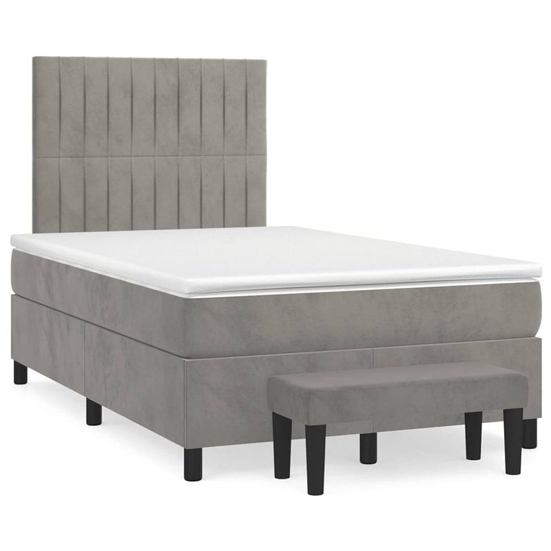 Foto van The living store boxspringbed - fluweel - pocketvering - middelhard - lichtgrijs - 203x120x118/128 cm - inclusief