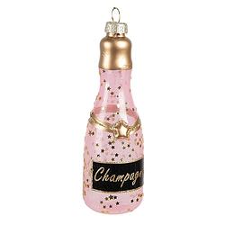 Foto van Clayre & eef kersthanger fles 12 cm roze glas kerstboomversiering roze kerstboomversiering