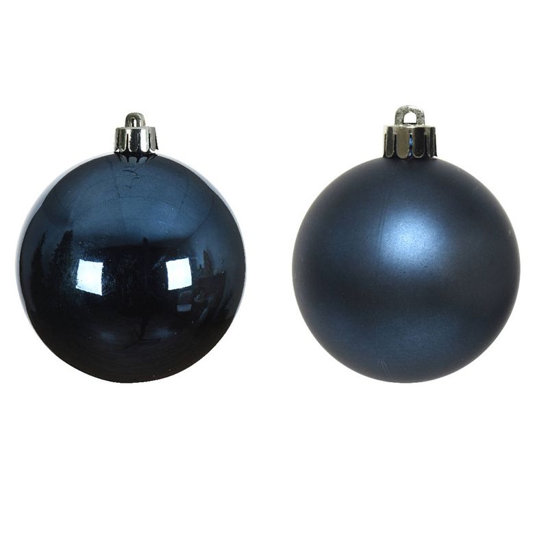 Foto van 16x kunststof kerstballen glanzend/mat donkerblauw 4 cm kerstboom versiering/decoratie - kerstbal