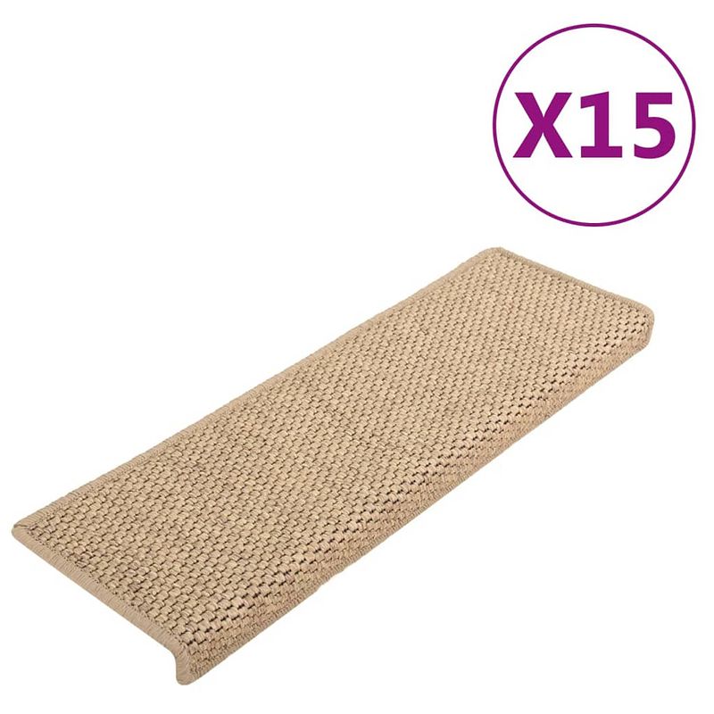 Foto van Vidaxl trapmatten zelfklevend 15 st sisal-look 65x21x4 cm zandkleurig