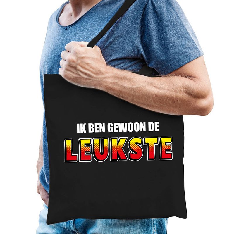 Foto van Ik ben gewoon de leukste tas / shopper zwart katoen heren - feest boodschappentassen