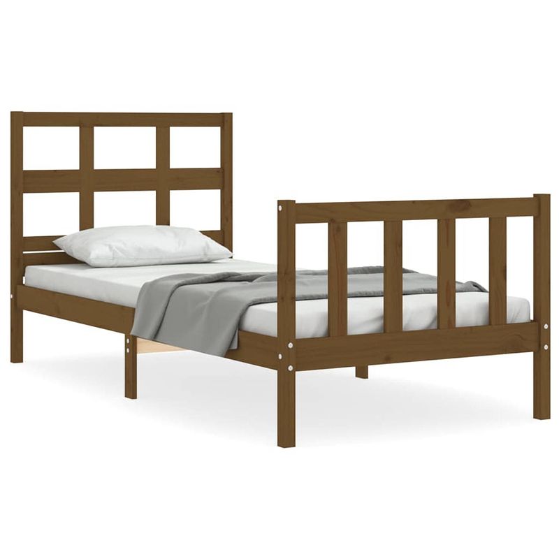 Foto van The living store bed grenenhout - bedframe - 195.5 x 80.5 x 100 cm - honingbruin