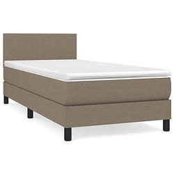 Foto van The living store boxspringbed - pocketvering - 90 x 190 cm - middelhard - stof - taupe - incl - matras - topmatras