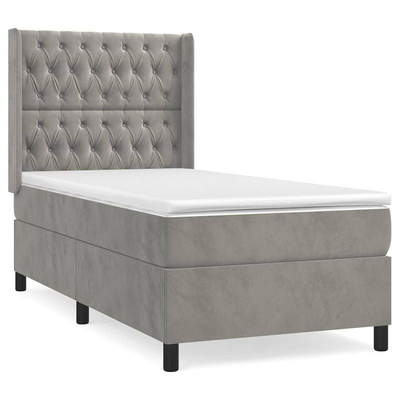 Foto van The living store boxspringbed - fluweel lichtgrijs - 203 x 93 x 118/128 cm - pocketvering matras - middelharde