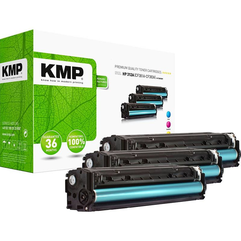 Foto van Kmp h-t189cmy toner combipack vervangt hp hp 312a (cf381a, cf383a, cf382a) cyaan, magenta, geel compatibel toner multipack