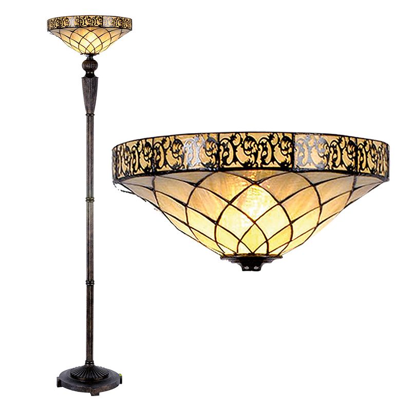 Foto van Haes deco - tiffany vloerlamp bruin, beige ø 41x179 cm e27/max 1x60w